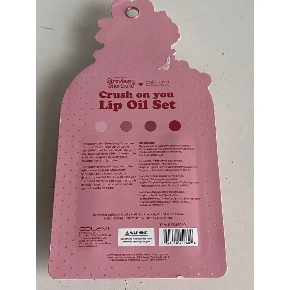 4 Pk Celavi Strawberry Shortcake Scented Tinted Lip Oils Crush On You Valentines